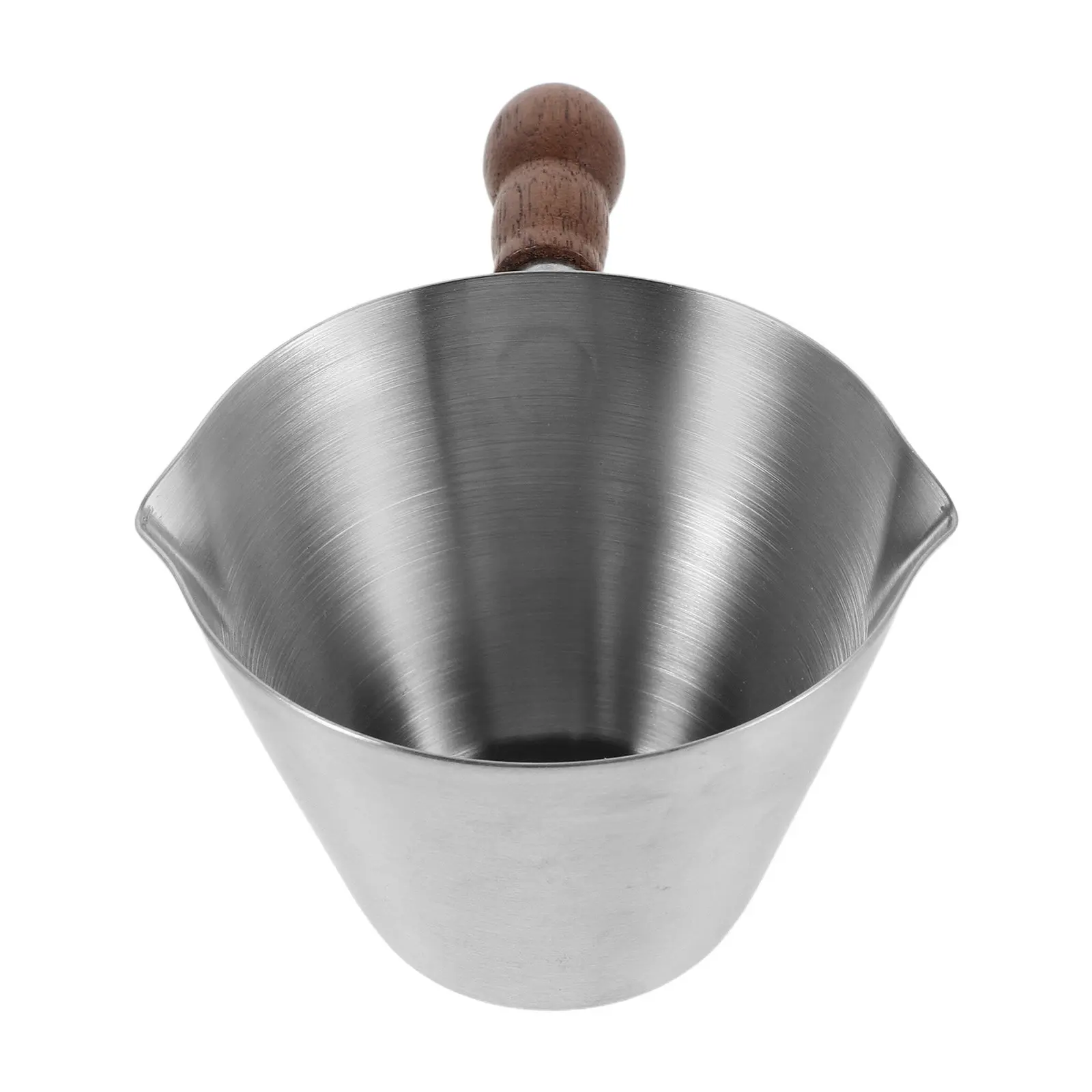 120Ml Stainless Steel Espresso Measuring Cup Wood Handle Double Spout Milk Frothing Jug Coffee Bar Latte Art Sauce Pitcher
