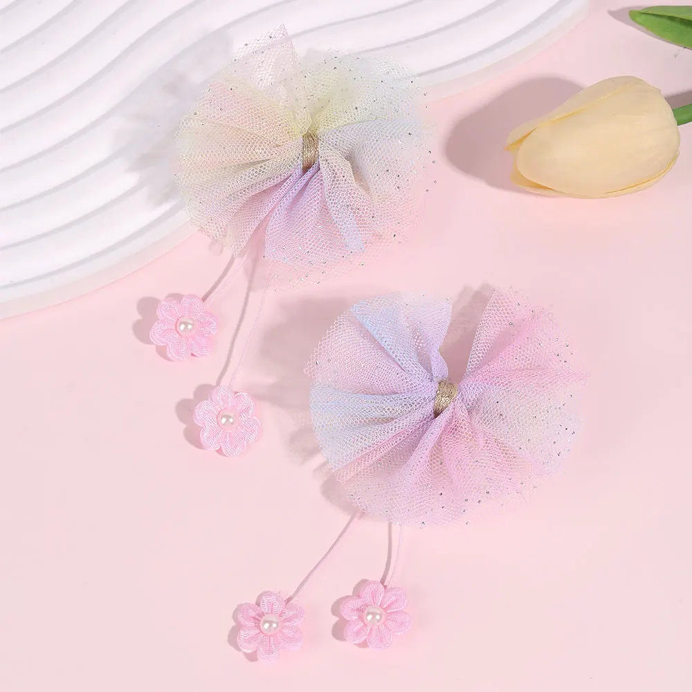 2Pcs Sweet Lace Bowknot Hairpin Long tassel Pearl Flower Hair Clip For Baby Girls Lovely Princess Kids Barrettes Korean Headwear images - 6