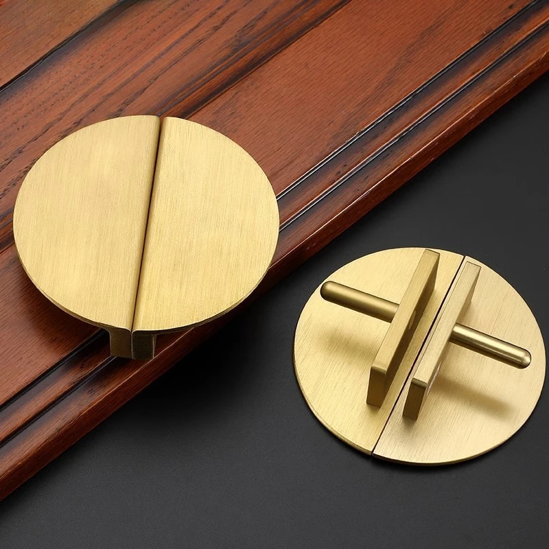 New Chinese retro cabinet wardrobe door handle semi-round pair of brass cabinet drawer bedside table