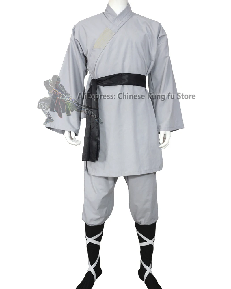 Shaolin Monk Wushu Martial arts Suit Tai chi Kung fu Uniform Gray Cotton Wing Chun Clothing