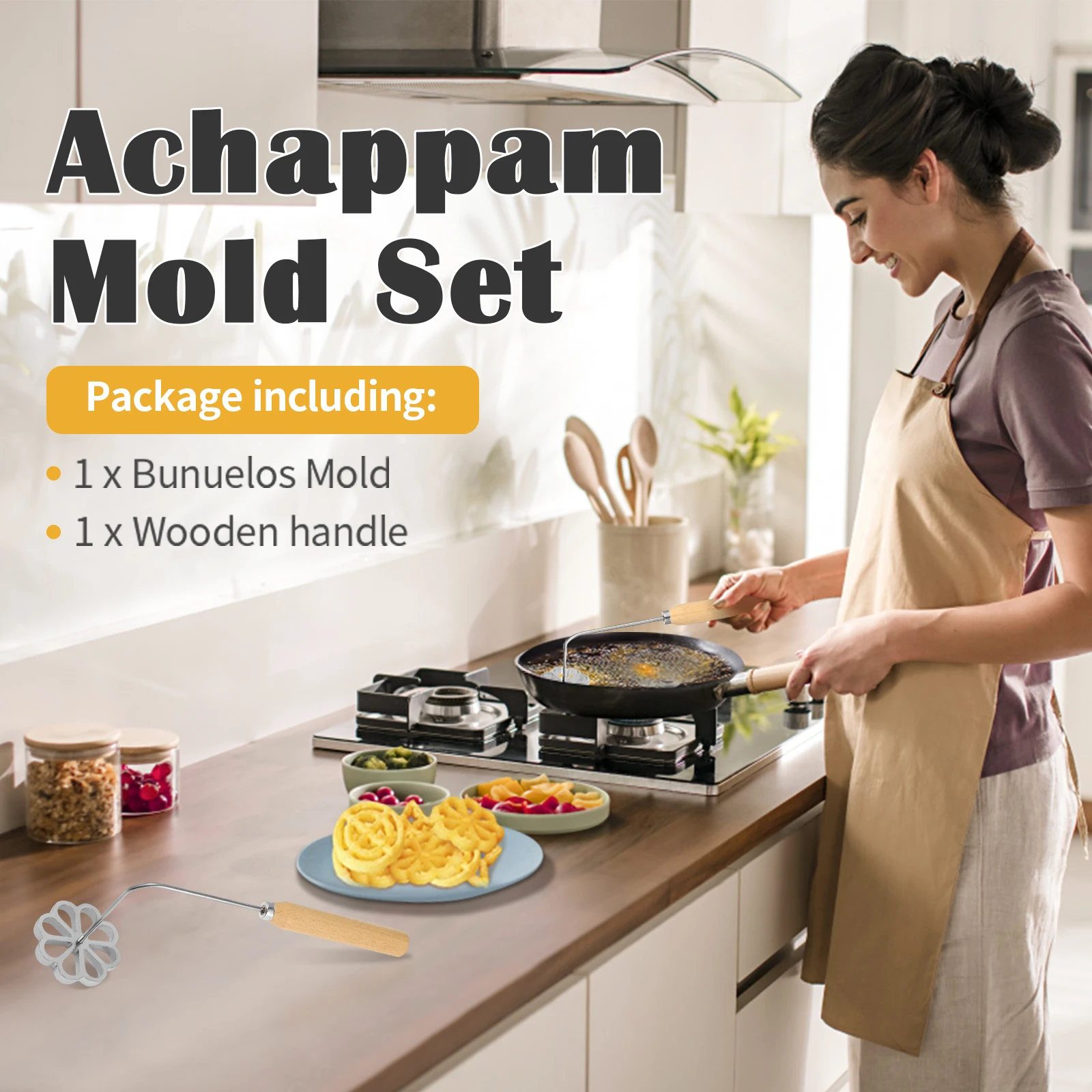 

Fried Snack Mold Household Kitchen Tool Aluminum Alloy Wood Handle Dessert Biscuit Baking Gadget Snack Molds Frying Mould