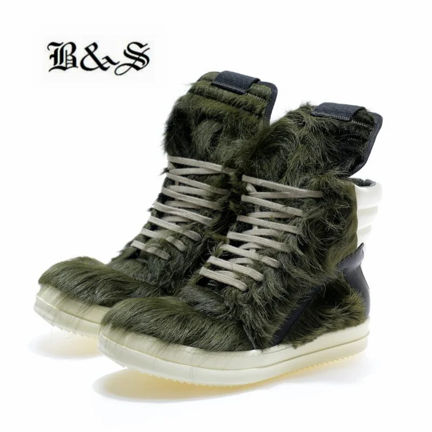 

Black& Street Luxe 2023ss Exclusive TPU Fragrance Sole Green Fur Horsehair Geo-basket Boots