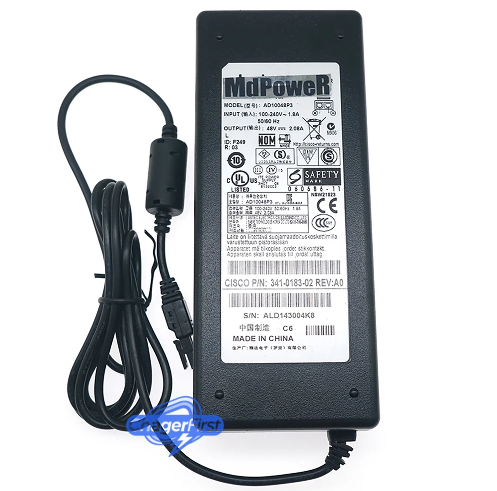 Used  AD10048P3 48V 2.08A AC Adapter Charger For CISCO ASA5505 Wlc2106 Wlc2112 Firewall Power Supply ​341-0183-PWR-5505