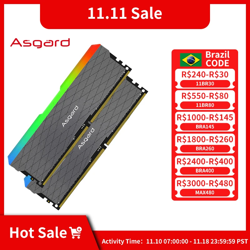 Asgard W2 DDR4 RGB RAM 8GX2 16G 32G 3200MHz Stunning Lighting Dual Channel DIMM Memoria Ram 1.35V  DDR4 RGB RAM for Desktop