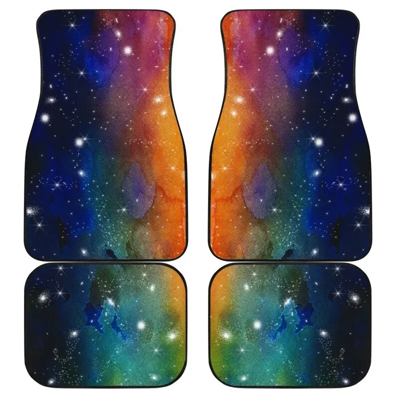 

Colorful Celestial Outer Space Galaxy Stars Car Floor Mats Set of 4 Front and Back Blue Teal Gold