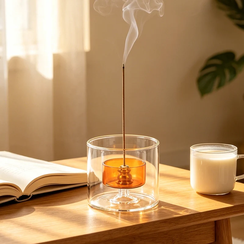 Double Glass Incense Burner Gourd-shaped Incense Holder with Glass Ash Catcher Incense Stick Holder for Meditation Yoga Spa