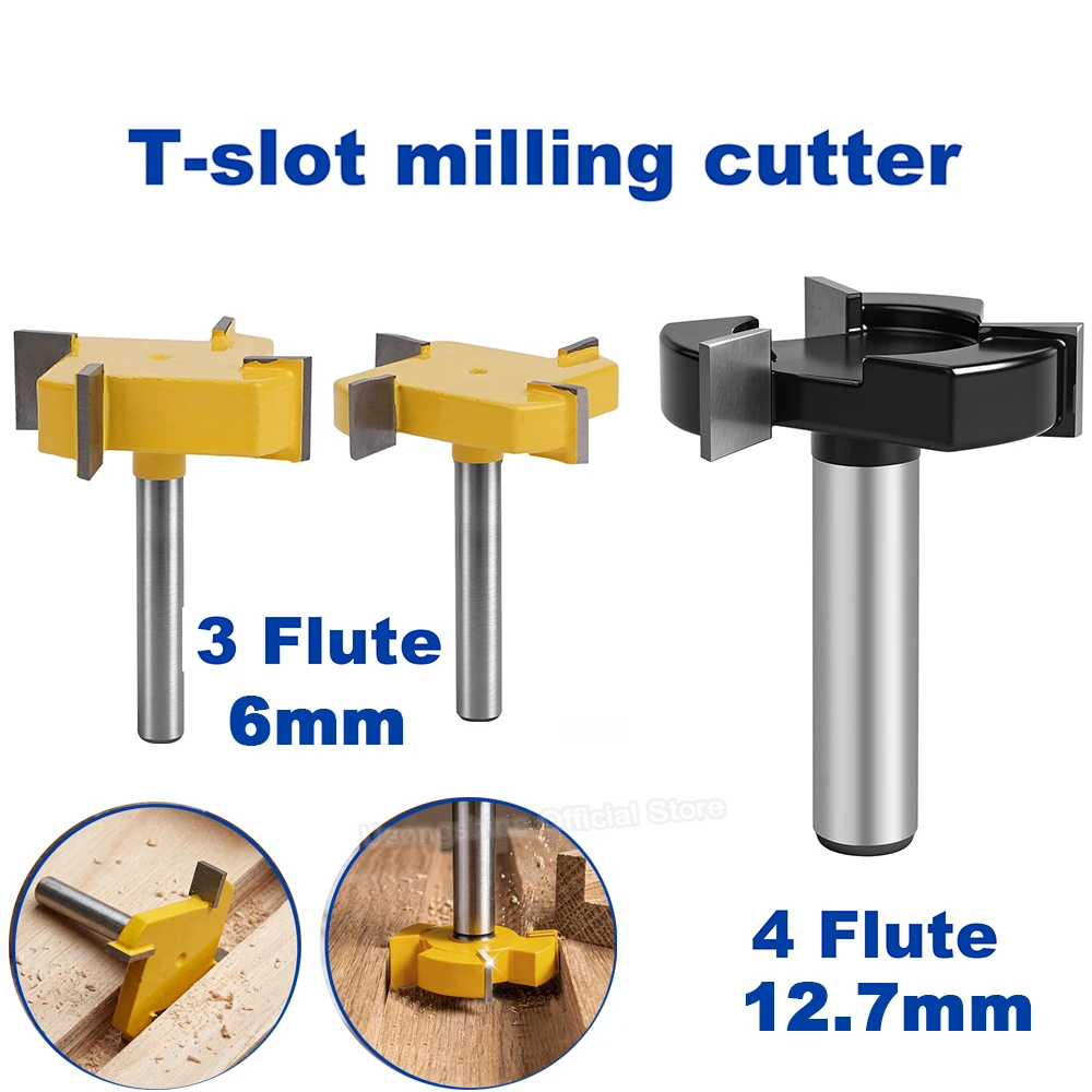 6mm 4 Edge T Type Slotting Cutter/ 12.7mm 3 Edge T Type Slotting Cutter Woodworking Tool Router Bits For Wood Trimming Machine