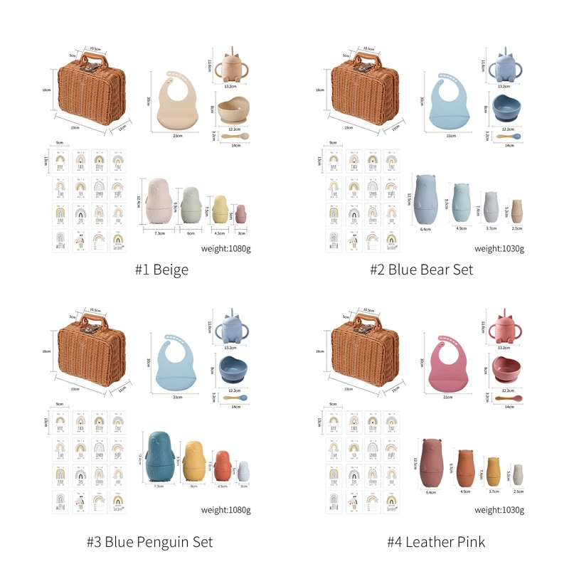 Baby Voeding Servies Box Set Siliconen Bib Cat Cup Siliconen Kom Lepel Stapelen Pop Speelgoed Baby Bpa Gratis Geboorte Vintage Box Geschenken