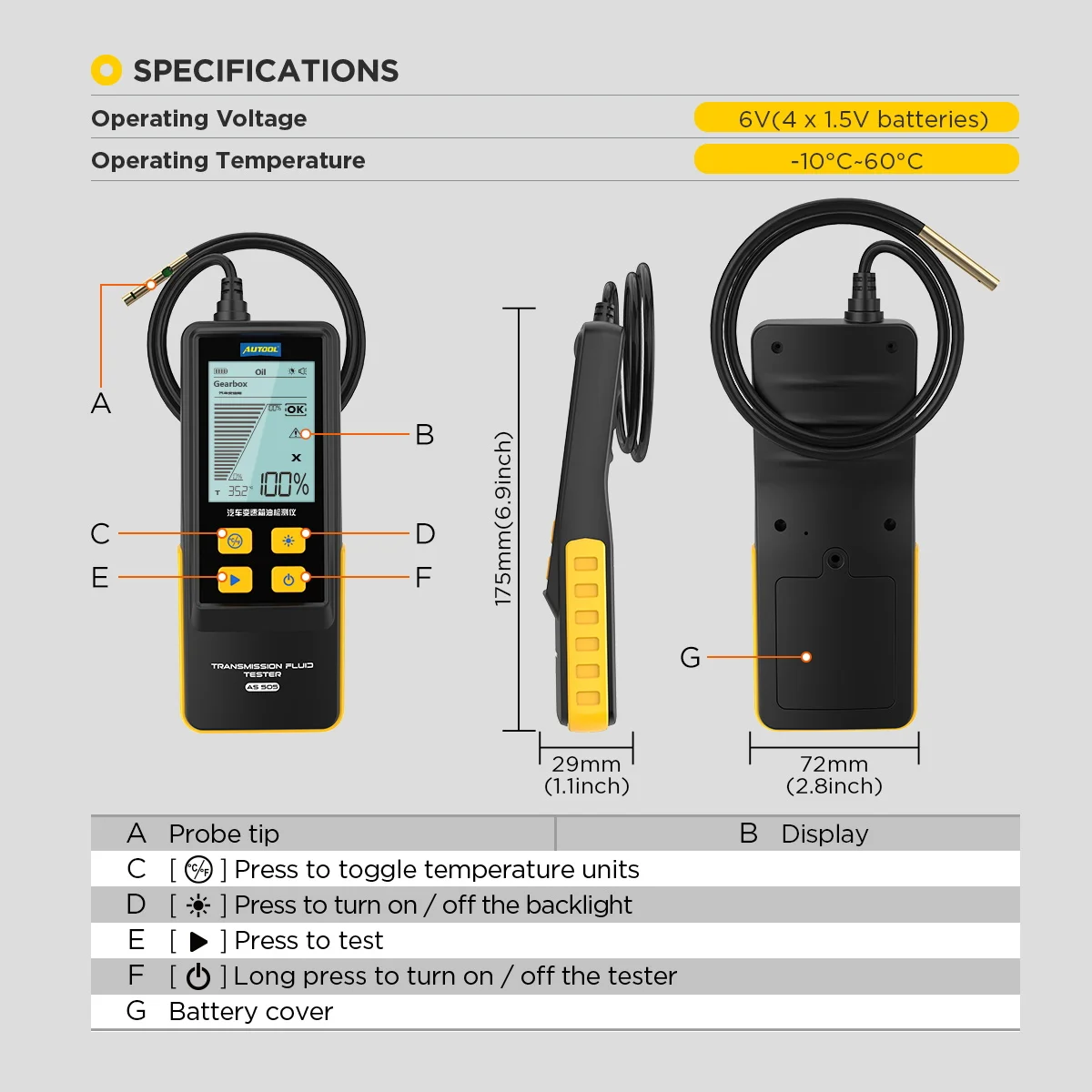 Autool AS505 Temperature Transmittance Atf Automotive Transmission Fluid Measur…