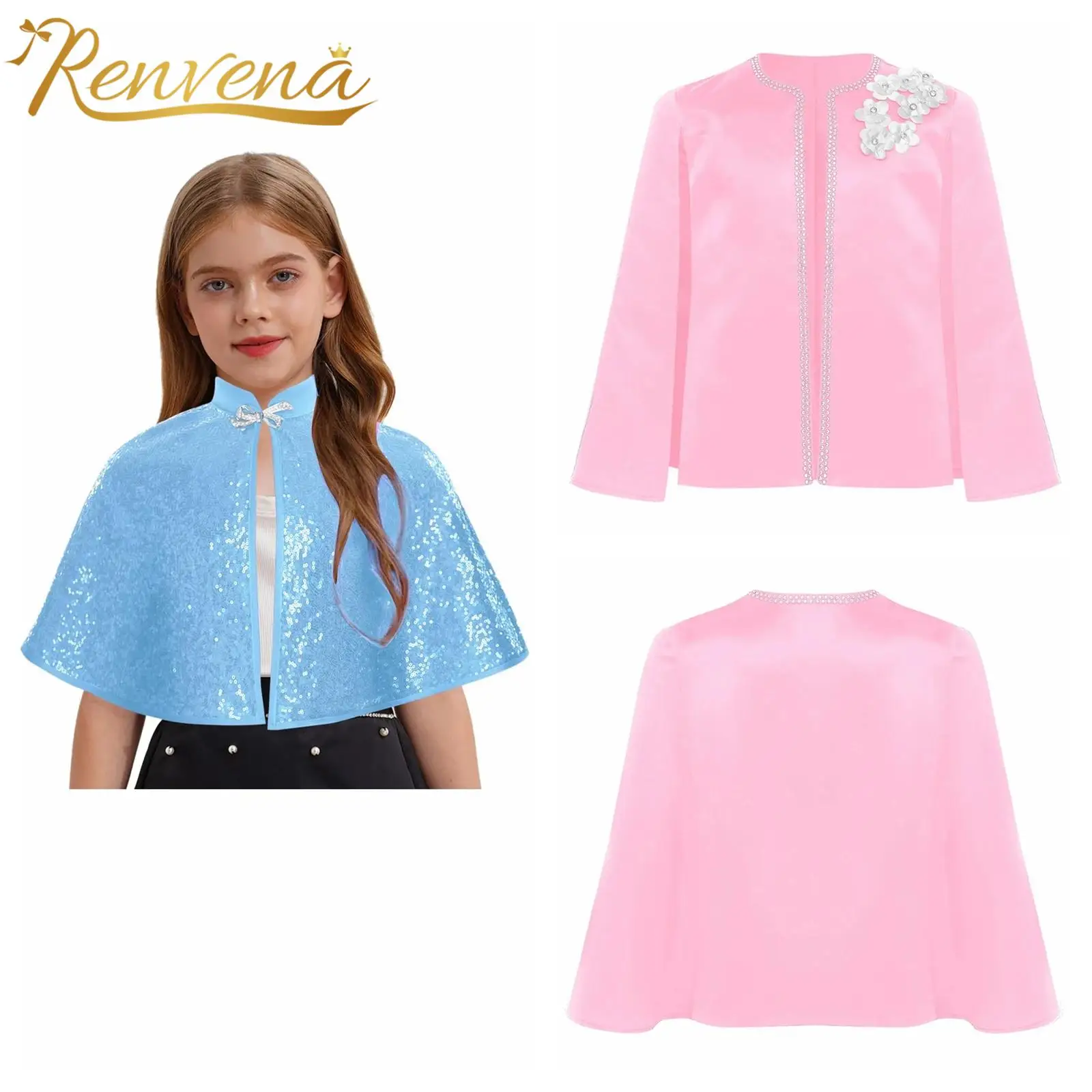

Autumn Kids Girls Sparkly Cape Bolero Coats Outerwear Carnival Performance Costume Wedding Prom Wrap Girls' Elegant Bolero