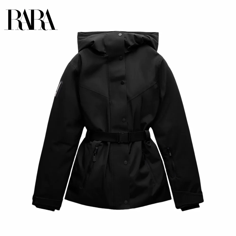 RARA 2025 new women's ski series hooded simple warm cotton jacket coat can resist strong wind penetration in cold weather