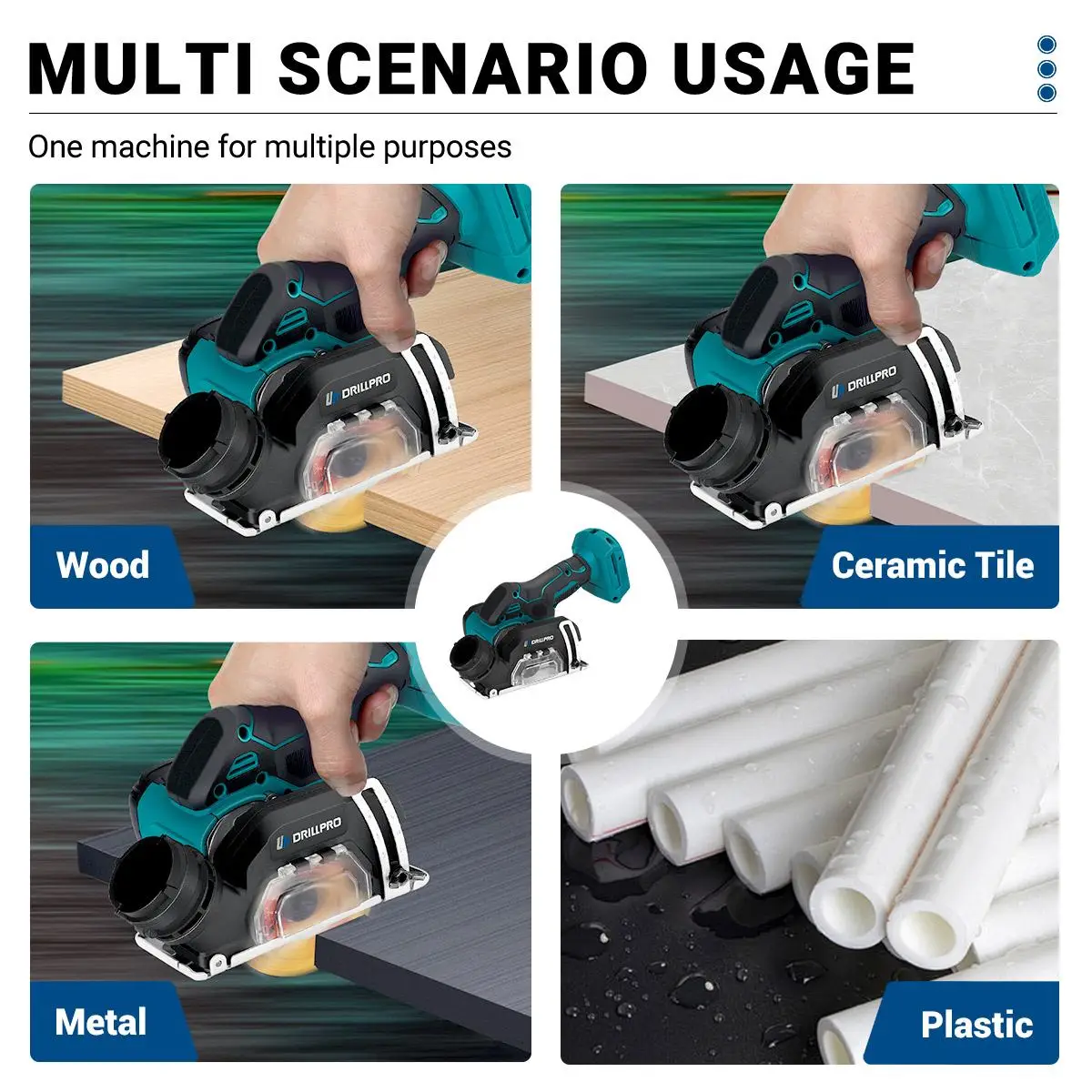 Drillpro Electric Circular Saw with 2 Cutting Discs Cordless Chain Saw Blade Cutting Wood Power Tool for Makita 18V Battery