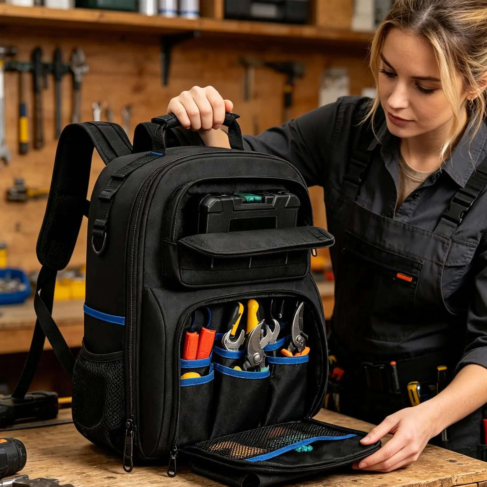 Heavy duty electrician tool backpack with Multiple Pockets Hand Work Tool Backpack for Technician Electrician Carpenter