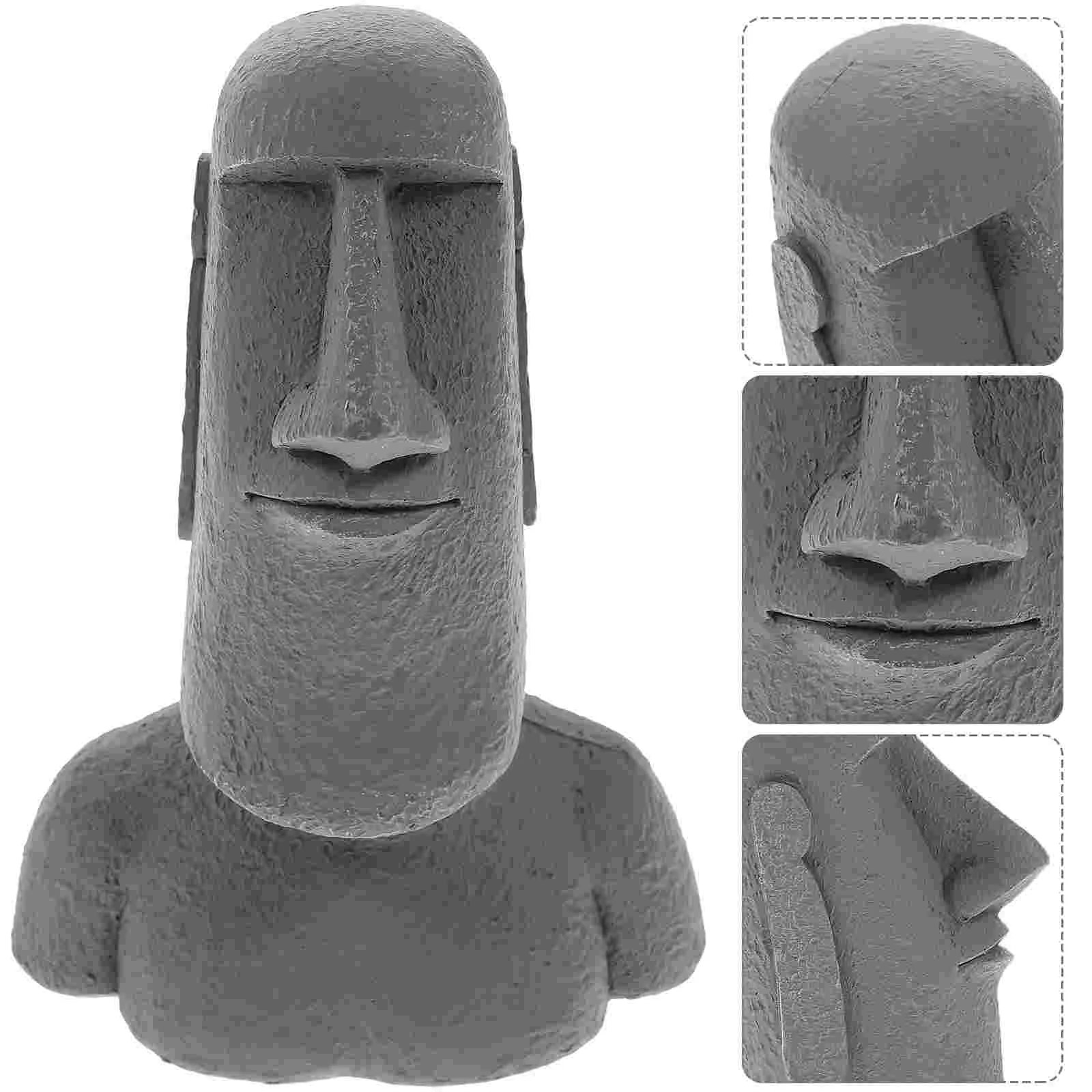 

Stone Statue Cartoon Figurines Cute Desktop Model Resin Moai Craft Decorate Living Room Grey Creative Ornaments