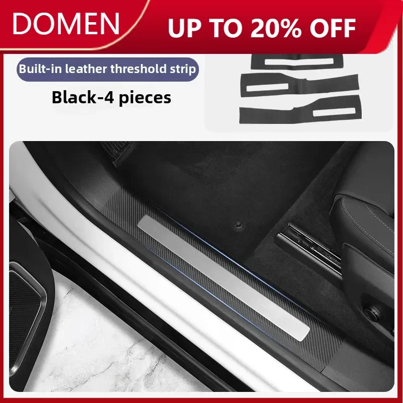 

For Polestar 4 4pcs Carbon Fiber Leather Threshold Protection Strip Anti-scratch Door Decorative Strip Stickers Door Sill Guards