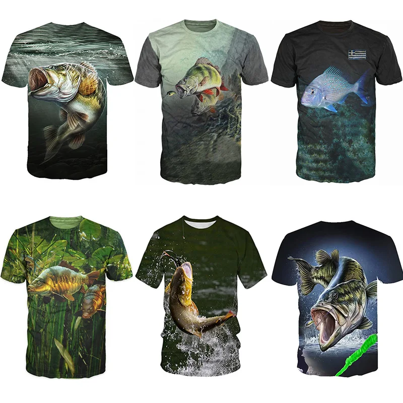 Camiseta de pesca Vintage para hombre, Camiseta holgada informal de manga corta con estampado 3d, sudadera para hombre, ropa superior para deportes