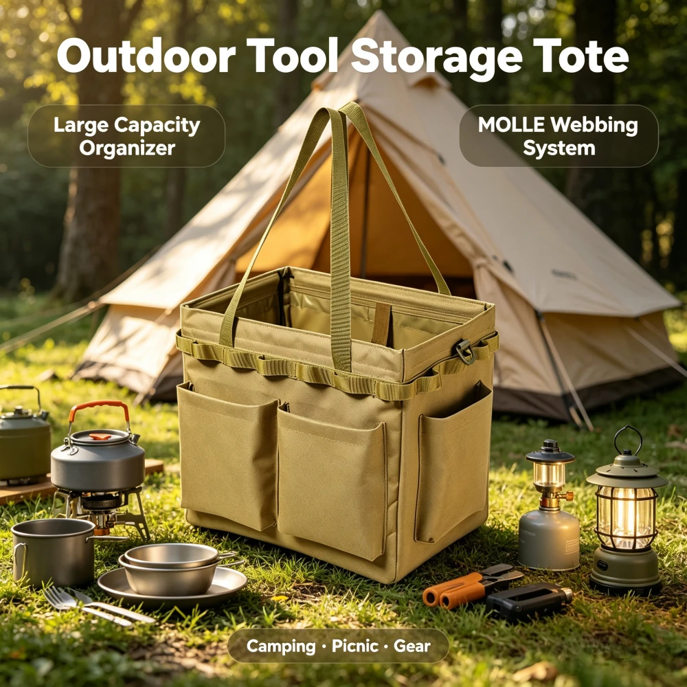 Outdoor Foldable Tool Bag Multi-function Storage Bag Large-capacity Camping Picnic Bag Storage Box with Ceiling Light Bracket