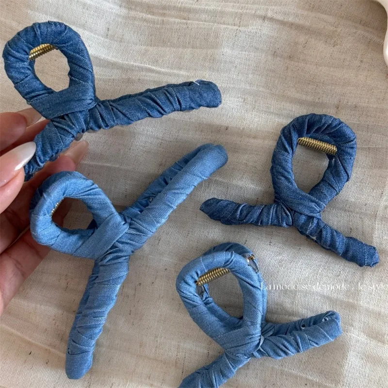 

European and American women's wrapped denim fabric hair clip, fashionable, personalized, simple, versatile shark hair clip