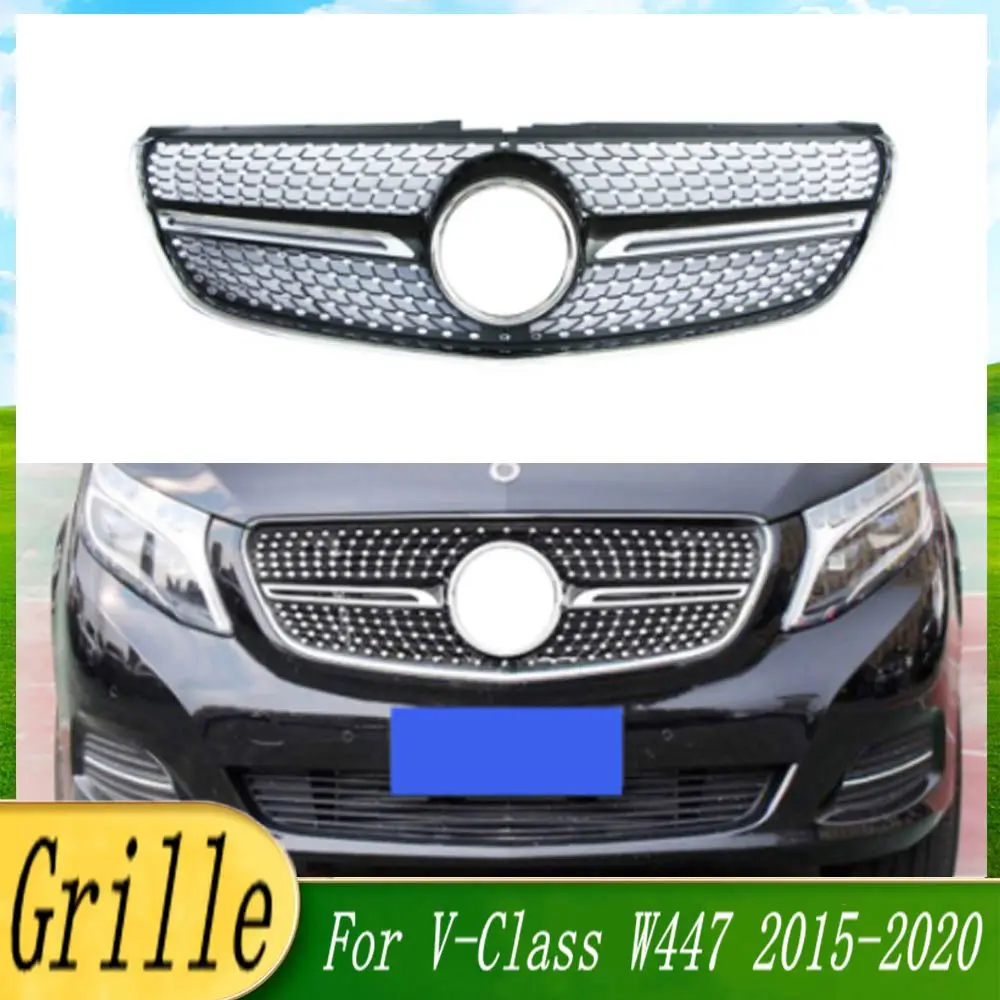 

Black/Silver Car bumper front grille Upper racing grill for Mercedes-Benz V-Class W447 V250 V260 2015 2016 2017 2018 2019 2020