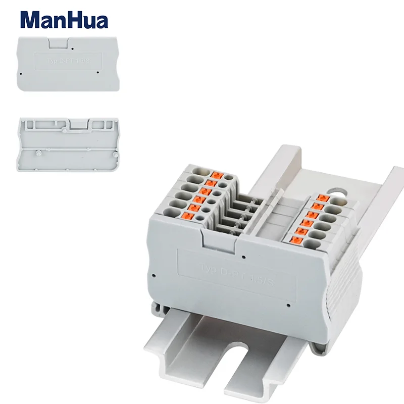 ManHua 10Pcs D-PT1.5 End Cover For PT1.5 Din Rail Terminal Blocks End Cover Plate L45H24.6W2.2mm