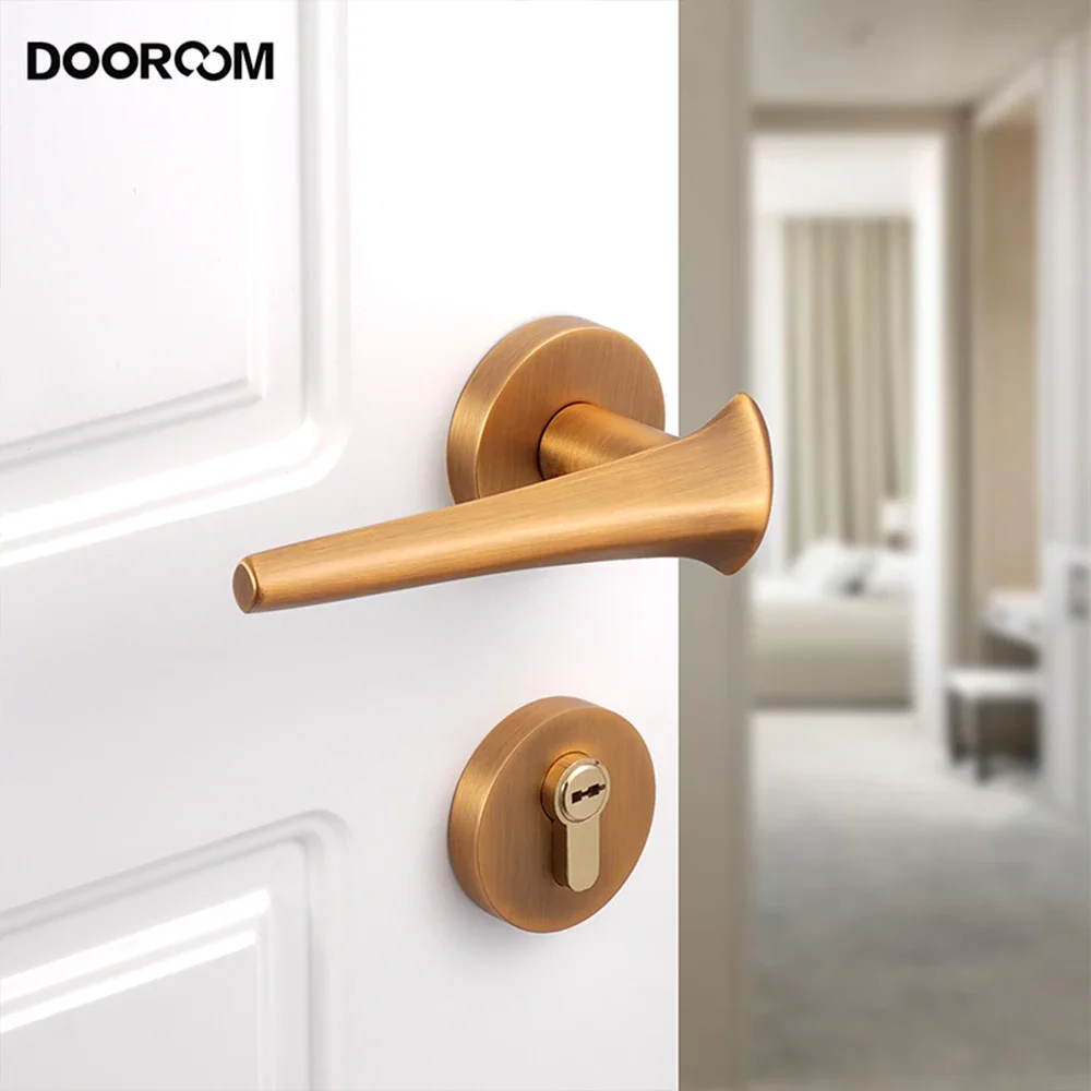 DOOROOM Modern Security-protection Brass Indoor Door Locks Home Antique Silent Double kitchen cabinet storage Door Handles