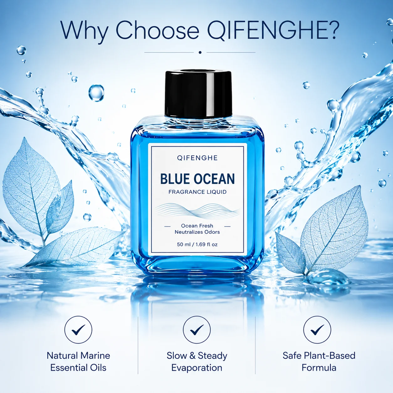 50ml Ocean Scent Aromatherapy Liquid Car Air Freshener Home Diffuser Oil Smoke Mold Odor Eliminator for Toilet Closet Bedroom