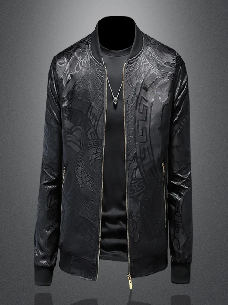

New Luxury Men's Korean Fashion Slim Fit High Quality Jacket Standing Collar Thin Solid Color Coat