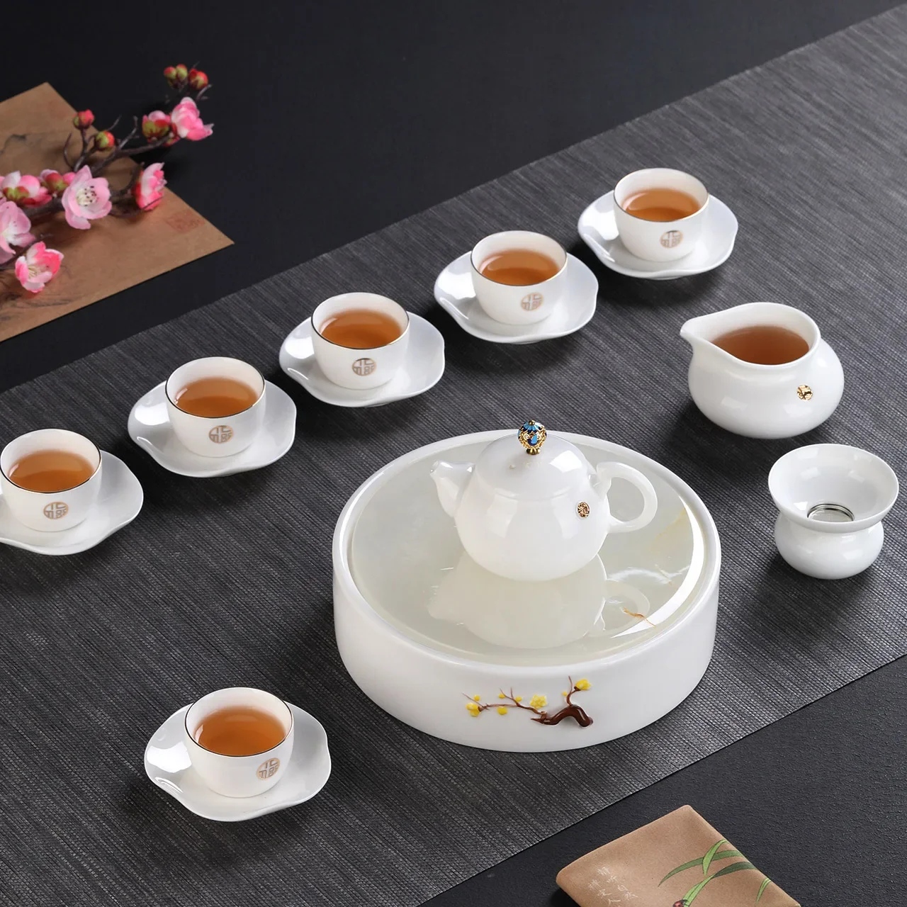 Suet jade white porcelain tea set