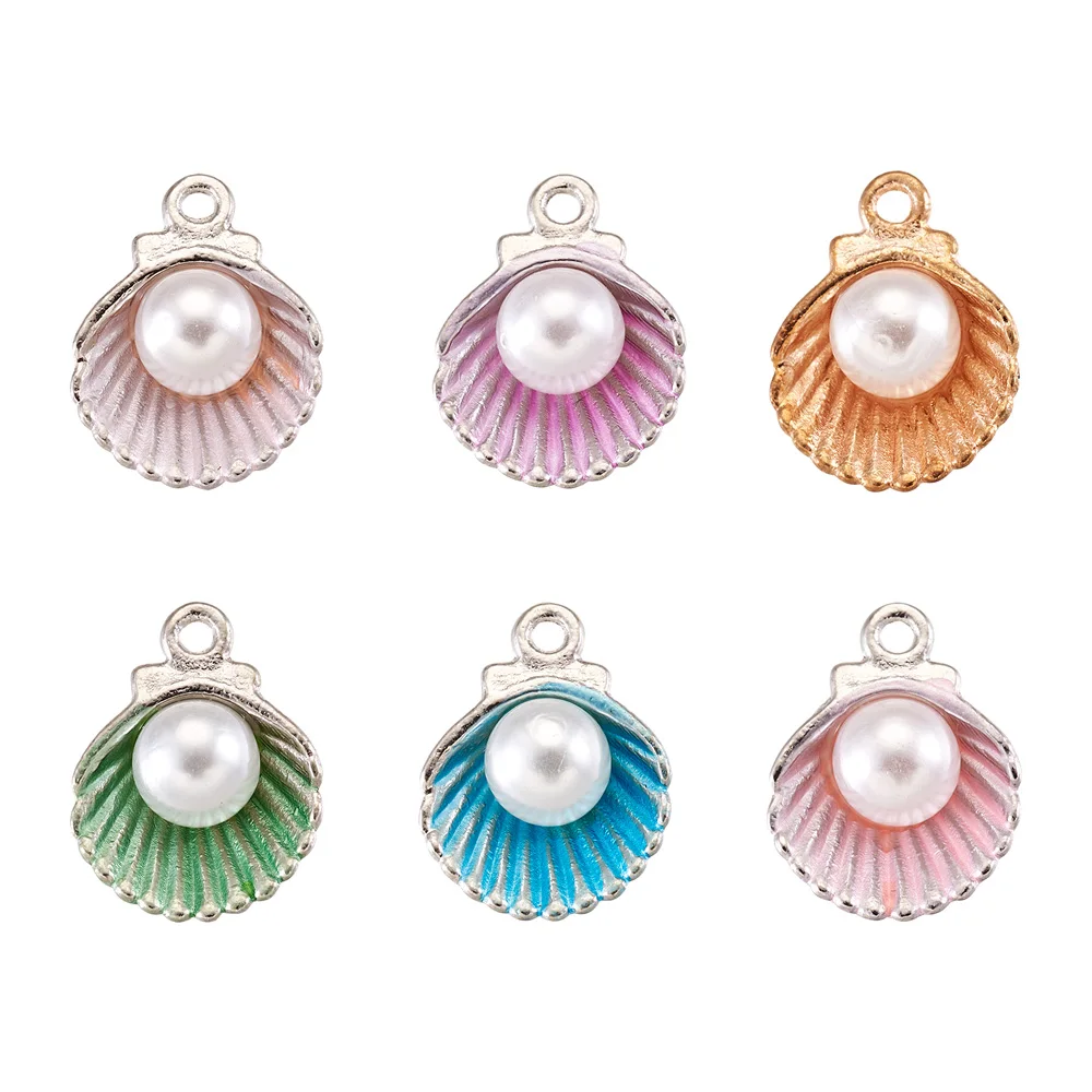 

100pcs Scallop Shell Pendants Alloy Enamel Sea Shell With Pearl Beads for jewelry making DIY Beach bracelet necklace earring