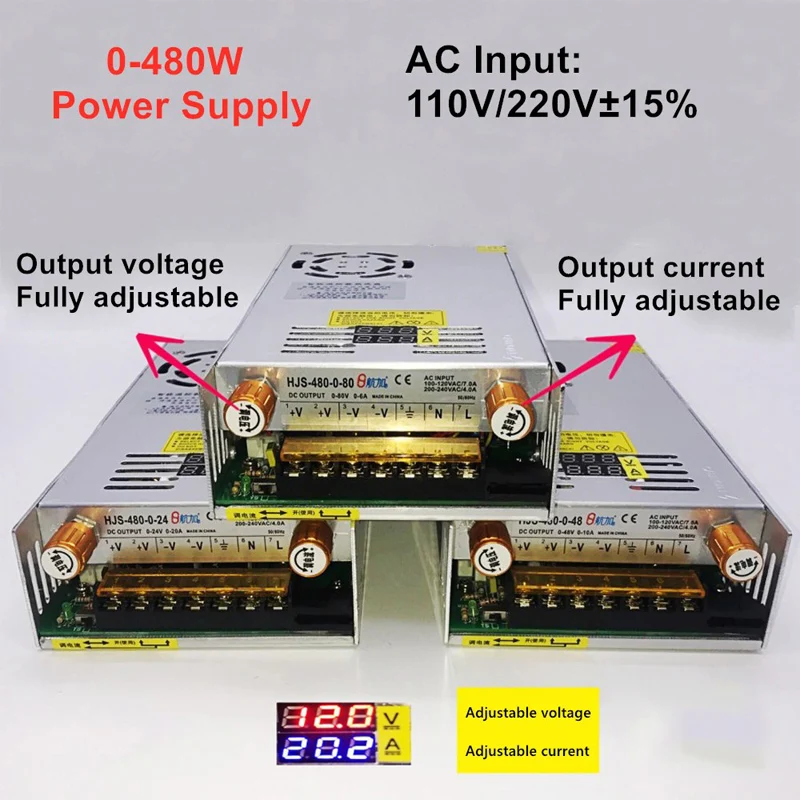 

AC DC Transformers 220V To 5V 12V 24V Switching Power Supply Adjustable 36V 48V 60V 80V 120V 160V 220V 480W Digital Display