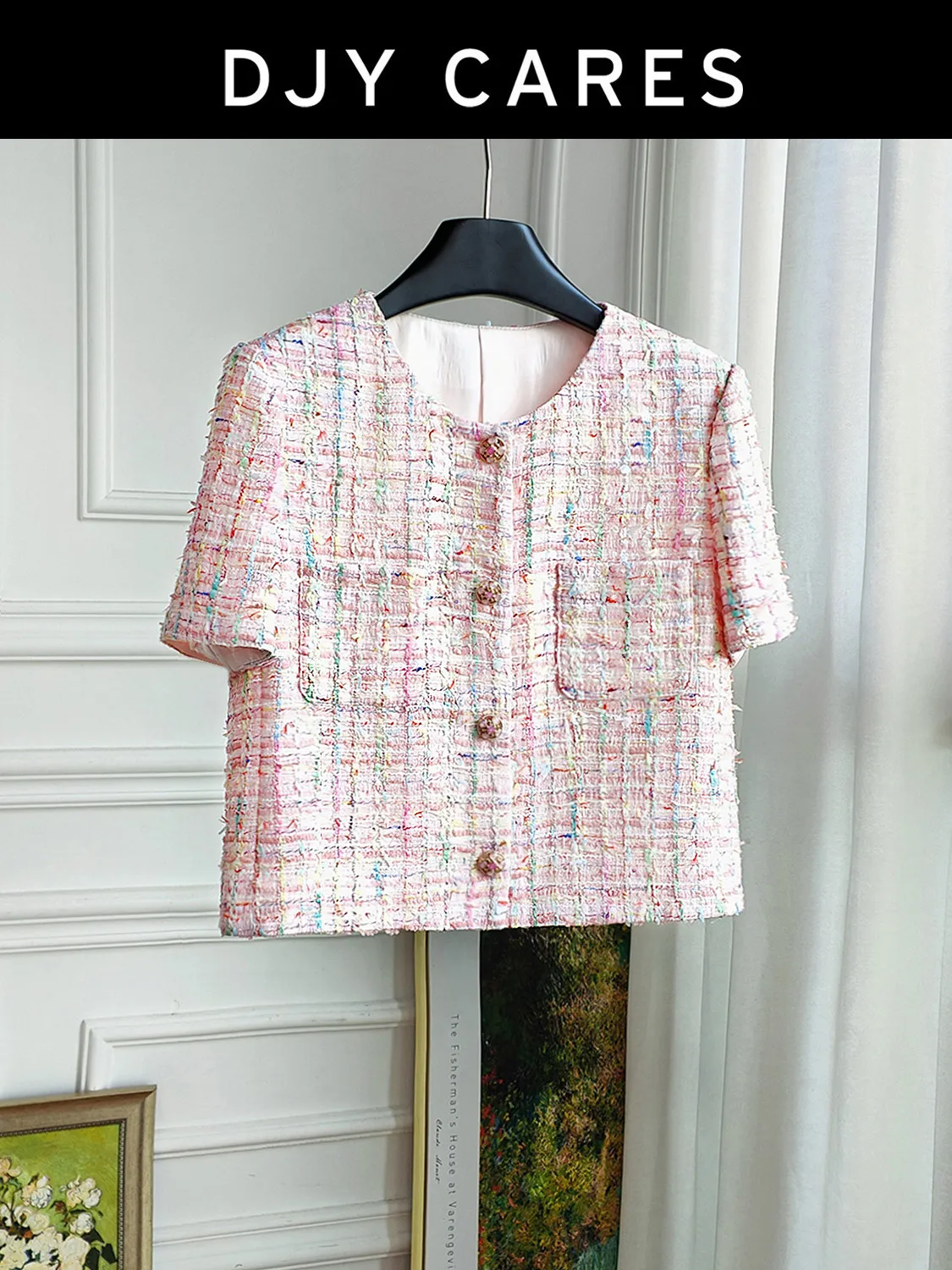 

Новая милая и красочная куртка с короткими рукавами, пайетками и клетчатым узором большого размера.