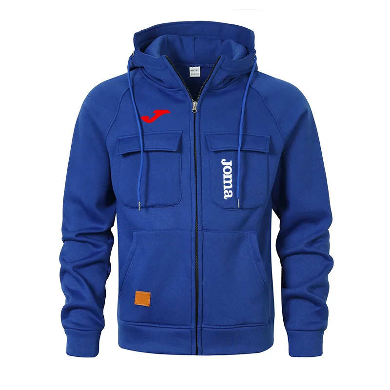 Joma Sudadera con capucha para hombre, sudadera deportiva con múltiples bolsillos de color sólido, sudadera informal de alta gama estilo otoño e invierno