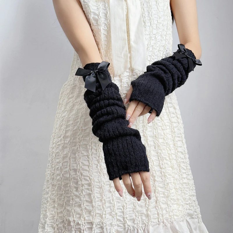 Zoete strik gebreide warme armmouwen meisje zachte elastische stof decoratieve vingerloze lange handschoenen feest casual mode-accessoire