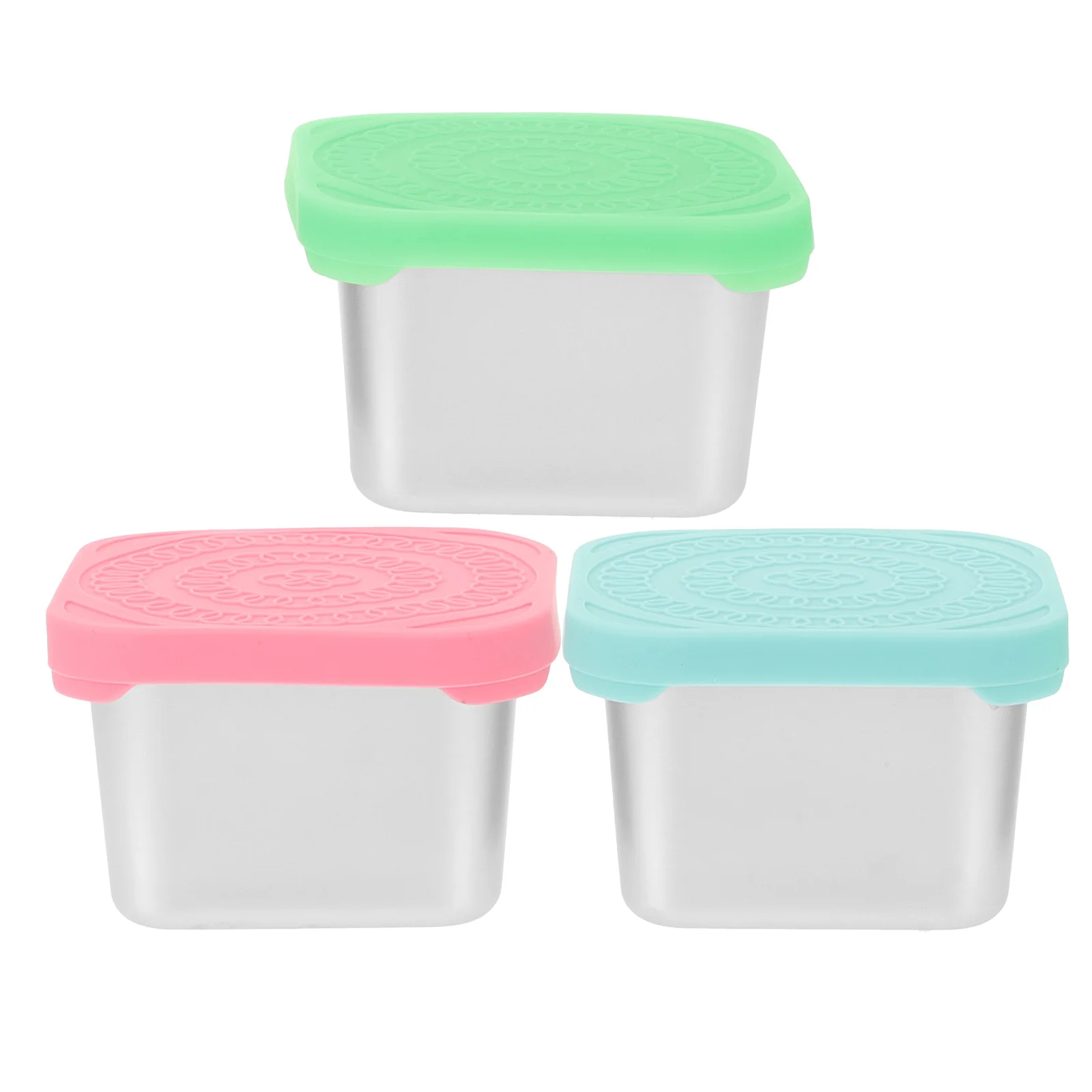 

3pcs Stainless Keeping Food Container Reusable Fridge Storage Box For Snack Fruit Vegetable Soup Airtight