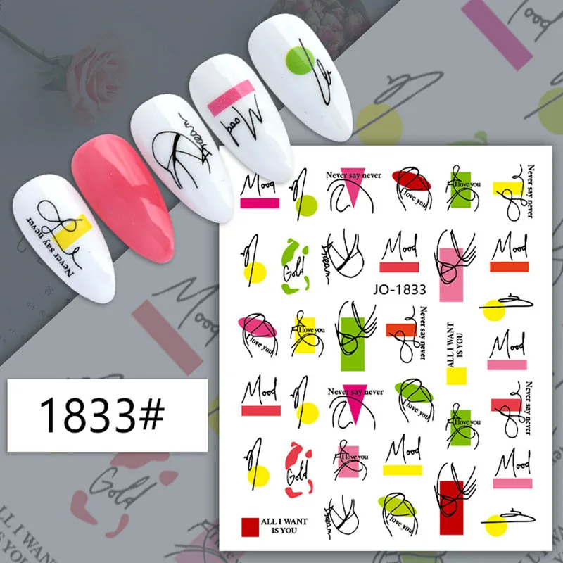 

3D Graffiti sticker for nail art decoration women face leaf flowers letters pattern DIY manicure accessories slider decal YJ108
