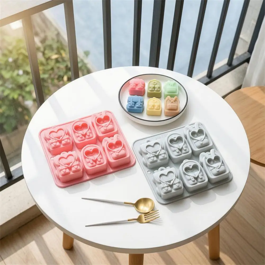 School Bag Silicone Pan Backpack Silicone Mold Tray 6 Cavity School Bag Shape Baking Tool Flexible Chocolate Fondant Jelly