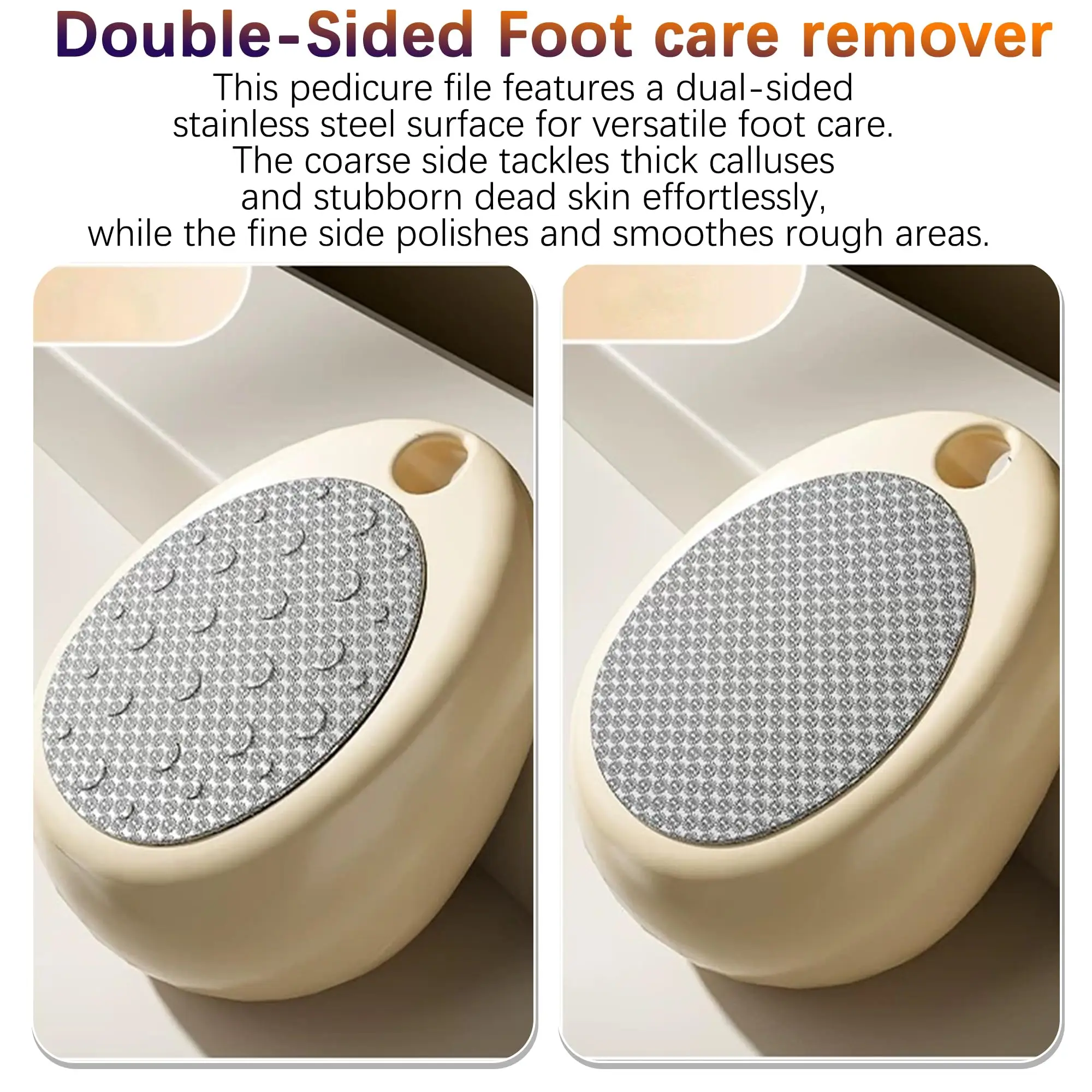 Pilnik do stóp ze stali nierdzewnej, dwustronny, w kształcie jajka, do usuwania zrogowaceń, miękko usuwający twardą skórę.