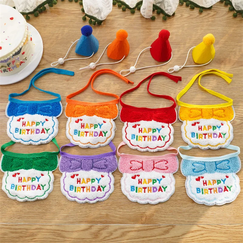 Conjunto de sombrero y Bandana de cumpleaños para perro Kawaii, sombrero de feliz cumpleaños para perro pequeño, babero para gato, accesorios de fiesta para decoración de traje de gato y cachorro