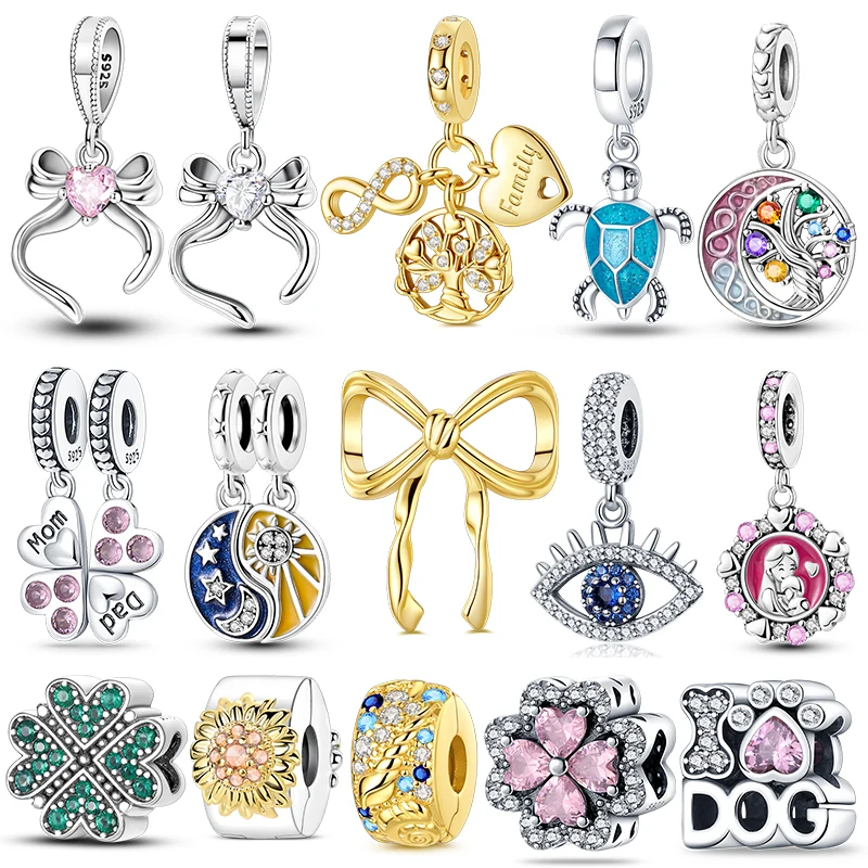 

Charm Bead Elegant Bow 925 Sterling Silver Tree of Life Dangle for Women Original Bracelet Bangle Pendant DIY Jewelry Gift