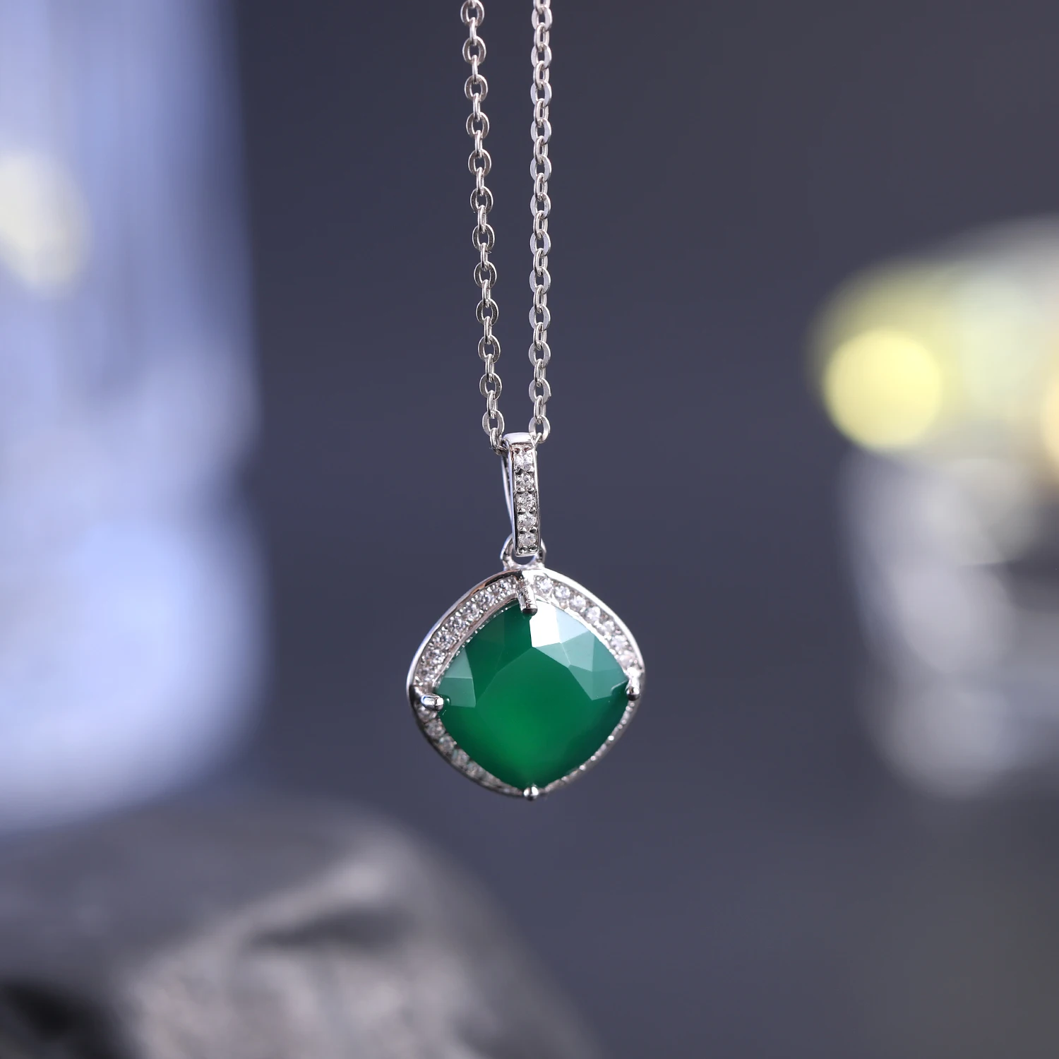 GEM\'S BALLET Natural Green Agate Stud Earrings Ring Pendant Set 925 Sterling Silver Natural Gemstone Fine Jewelry Set For Women