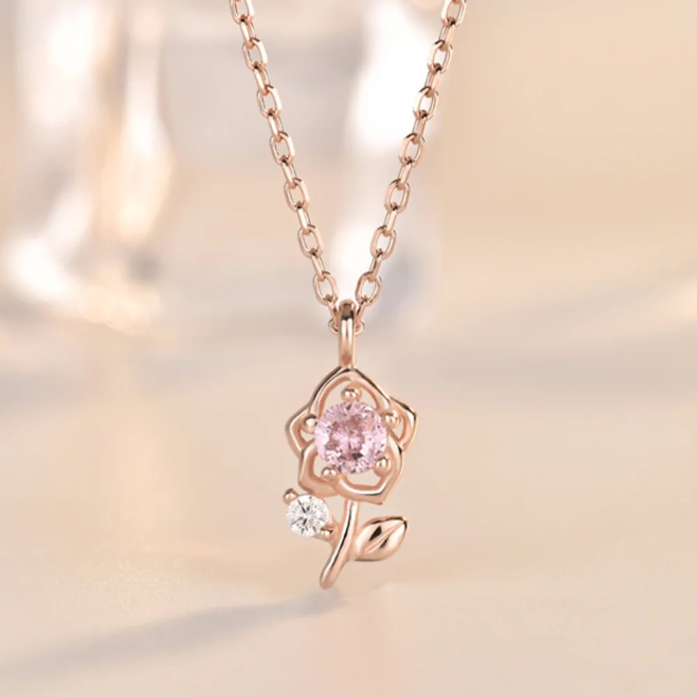 

Lovely Tender 3D Flower Choker Romantic Exquisite Pink Rose Necklace Box Chain Rhinestone Clavicle Chain Gift