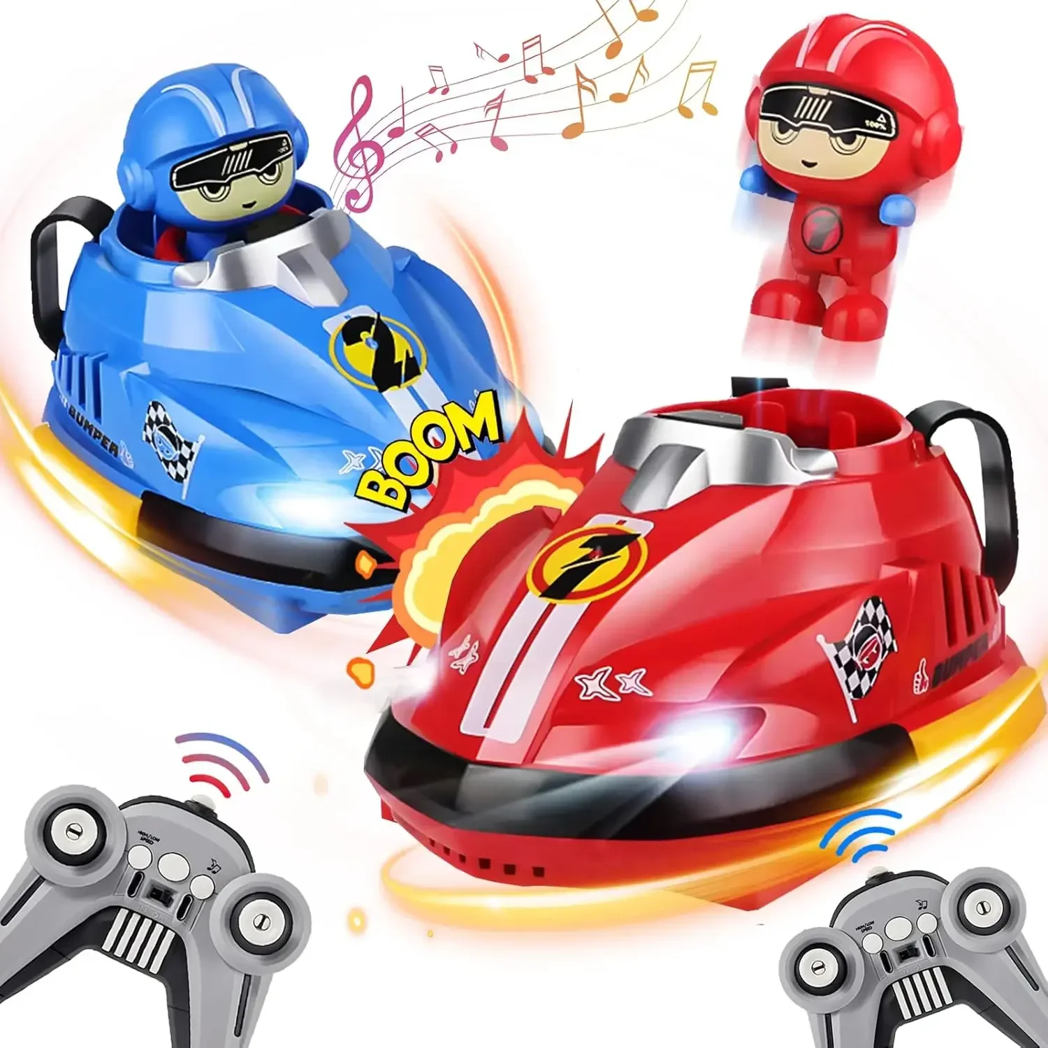 RC Toys 2PCS Battle Bumper Car for Toddler Boy Girl Catapult Robot Bounce Karting Toy with Music Light RC Battle Game for Family