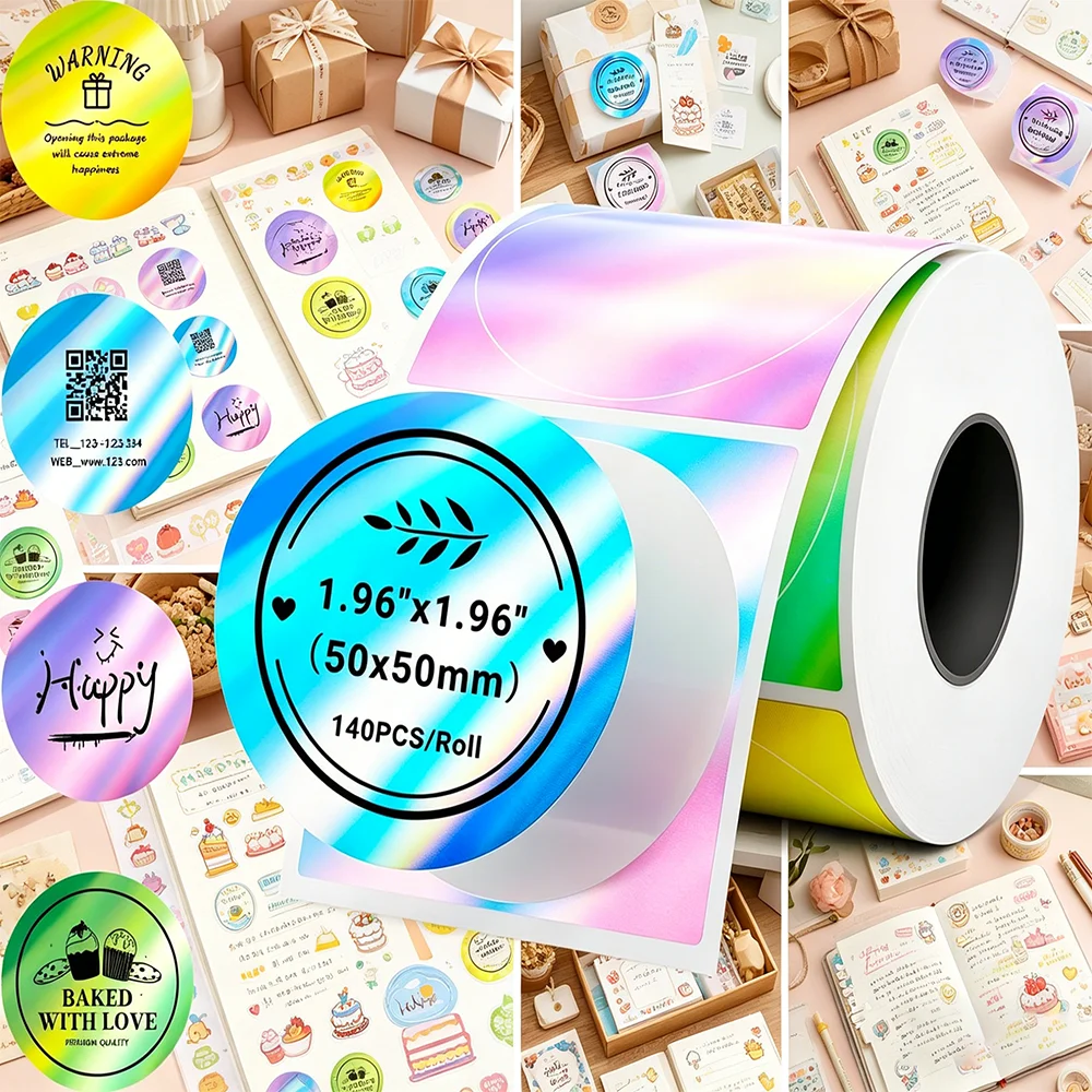 Phomemo Round Labels Gradient Colors Multi-Color Roll  2-inch Round Labels Self-Adhesive Stickers Compatible with M110/M100/M220