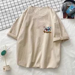 Cuphead Game Washed Cotton T Shirt for Men Women Short Sleeve Casual O-neck T-shirt Daily Men's T Shirts Tops