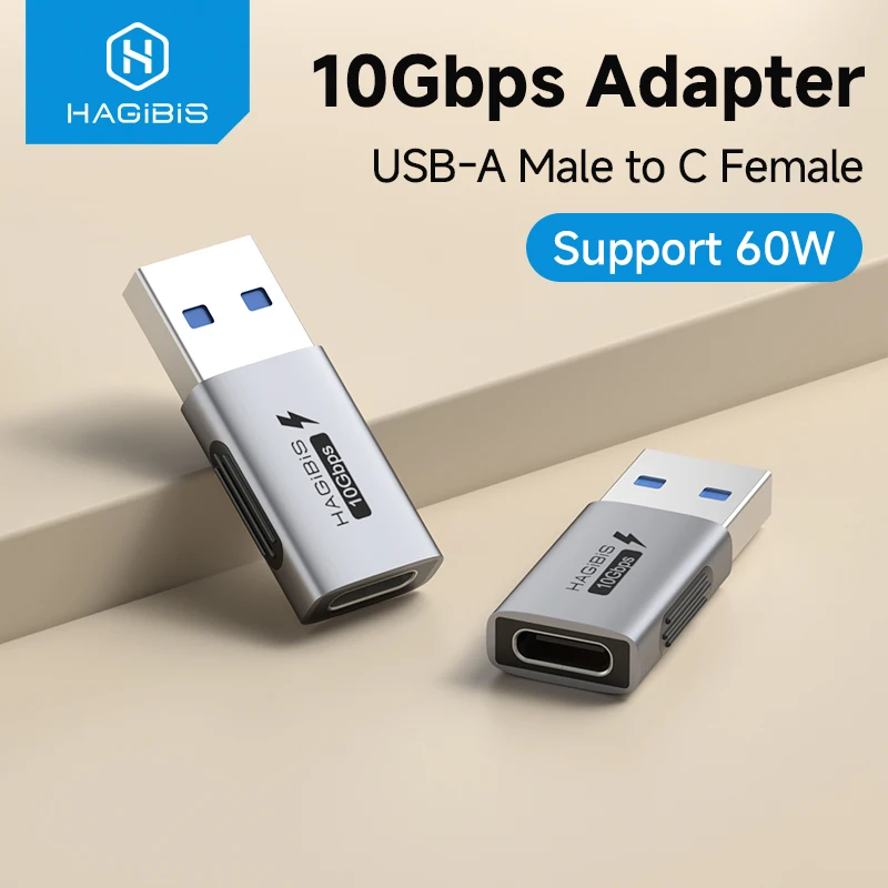 

Hagibis USB A Male to USB C Female Adapter 10Gbps High-Speed Data Transfer 60W Fast Charging Conventer Plug for Macbook Tablet