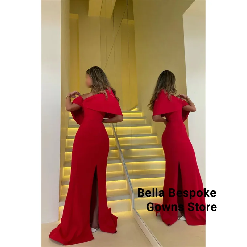 فساتين سهرة حمراء مخصصة بأشرطة على شكل فيونكة فستان حفلة موسيقية بفتحة جانبية عالية 2025 حورية البحر بطول الأرض لحفلات الزفاف فساتين رسمية