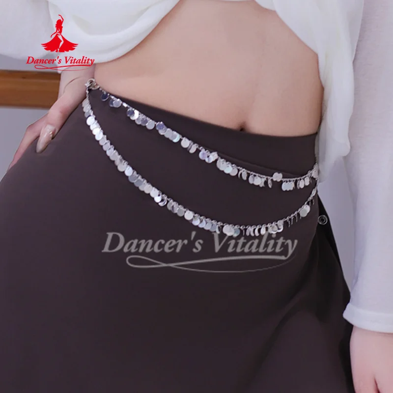 Accessori per la pratica della danza del ventre Catena per ombelico in metallo con paillettes per donne anziane Catena per la vita di danza orientale per adulti e bambini