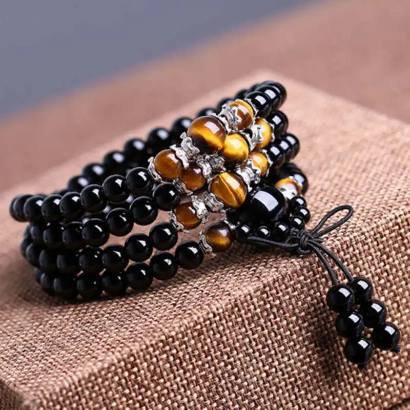 

6mm 108 Tiger-eye Obsidian Bracelet Energy Yoga Mala Party Mala Bodhi Karma Charm Bohemian Men