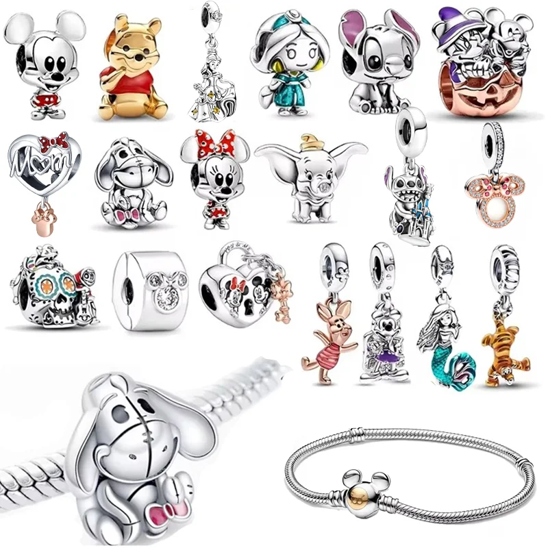 Disney 100th Princess Pumpkin Cart Mickey Minnie Dumbo Charm Stitch Beads Fit Original Pandora Bracelets DIY Jewelry Gifts Toy