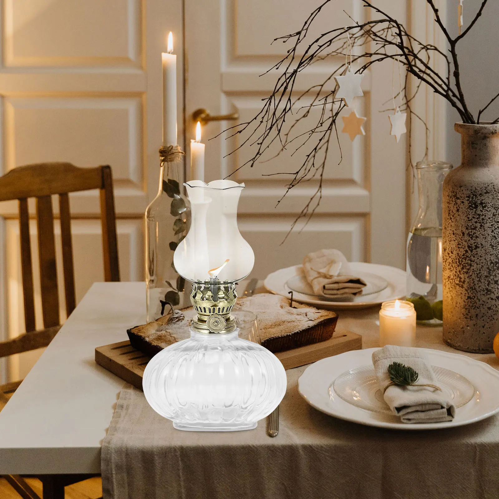 

Pumpkin Shape Lamp Shade Glass Font Vintage Oil Lamp Parts Durable Stable Chimney for Oil Lamps Font for Lamps